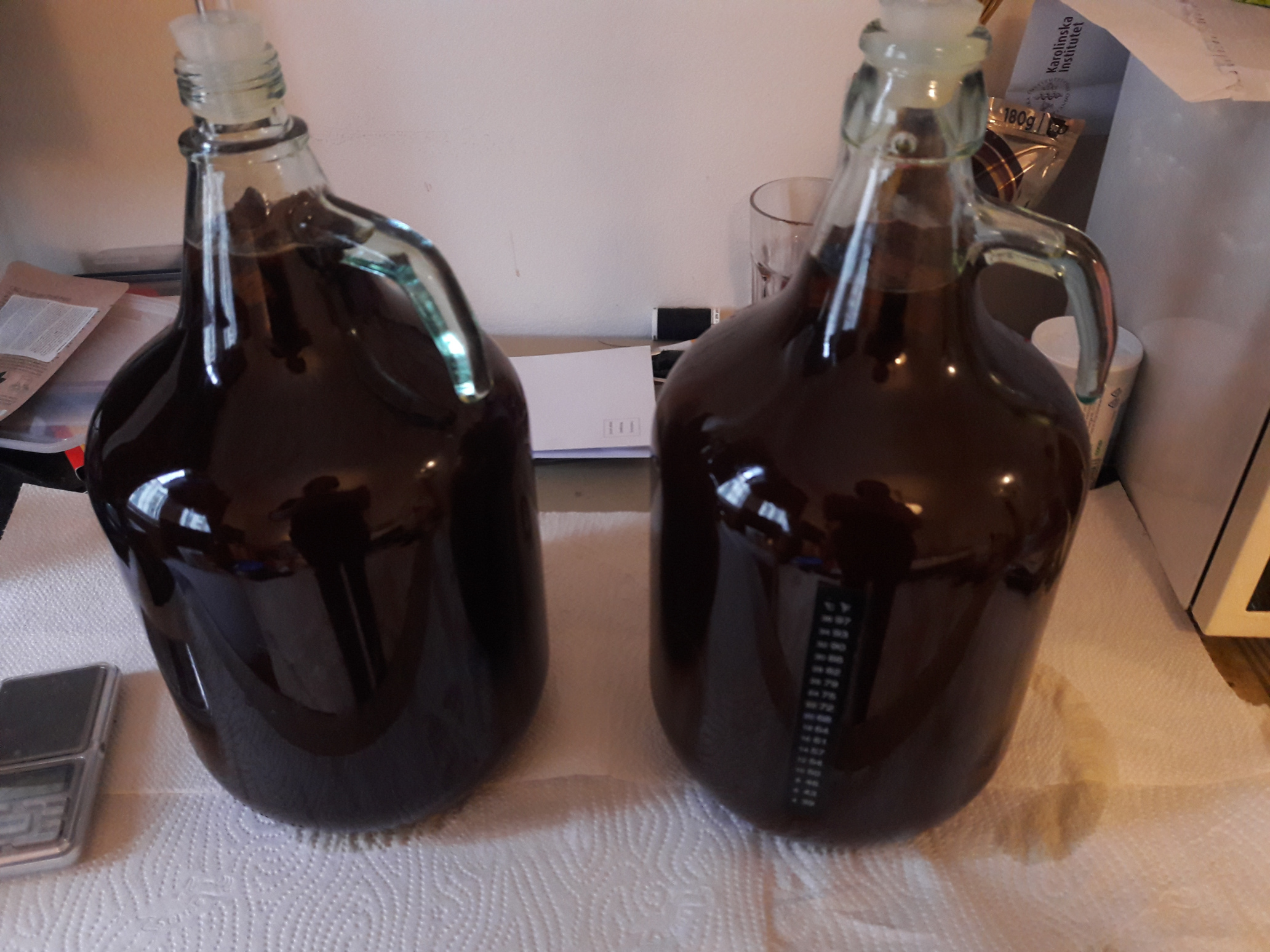 Two jugs of black mead